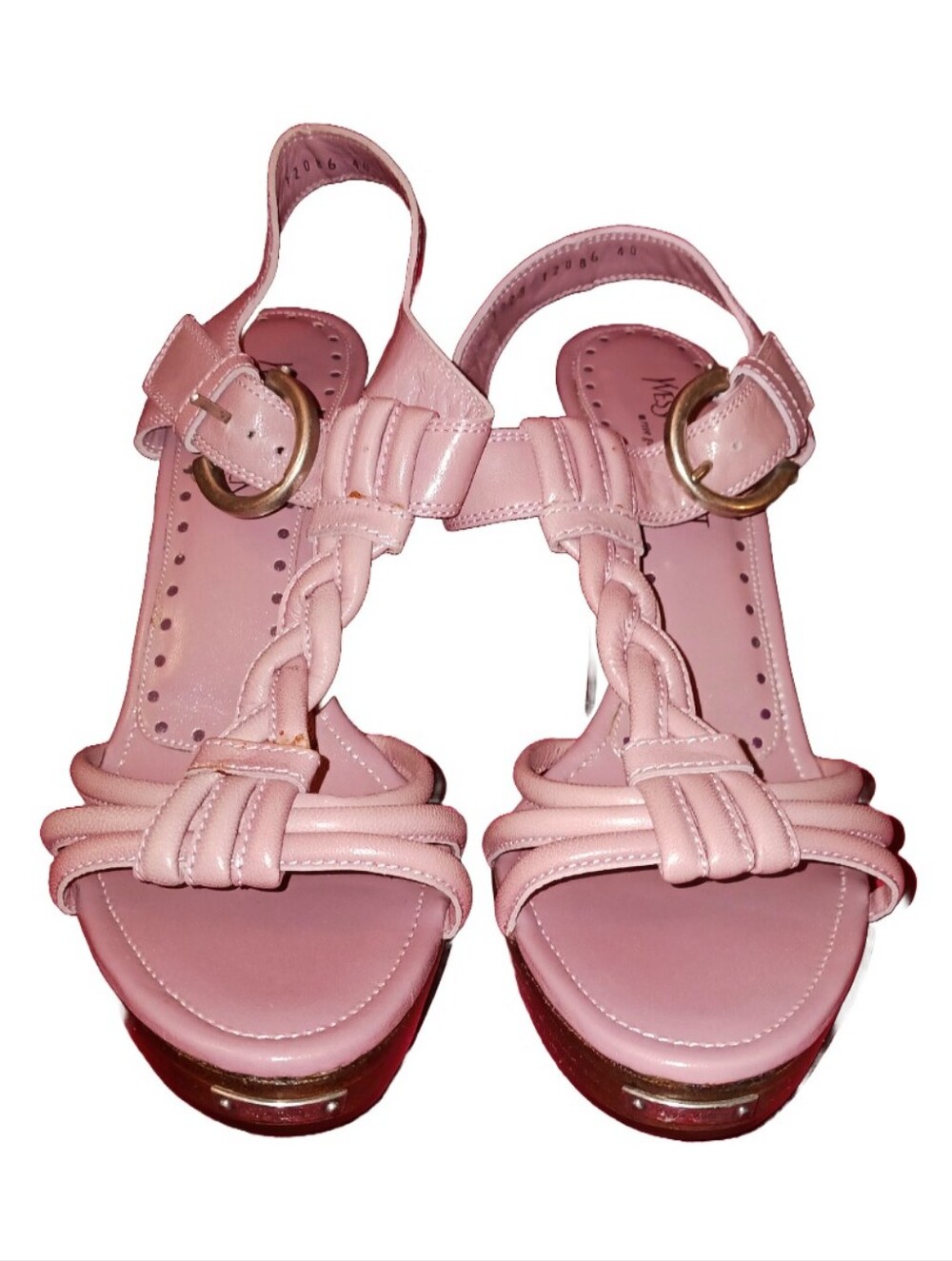 Yves Saint Laurent Merida 90 Heel Pink Braided T-Strap Heels Size 10M